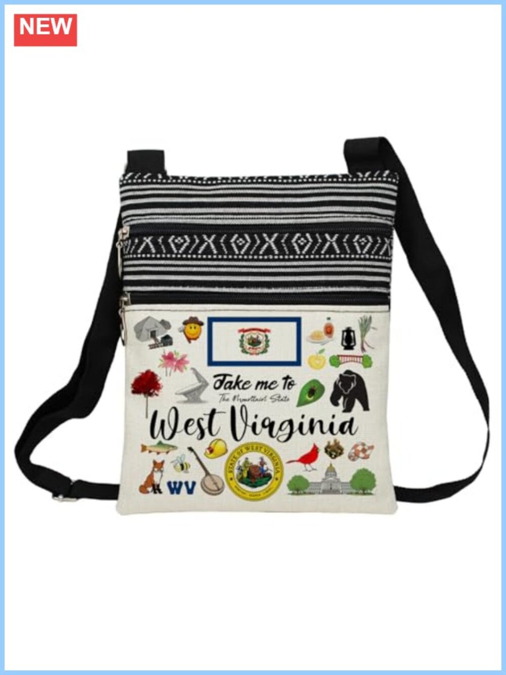 Polyester Crossbody Bag Small Ethnic Pattern Adjustable Strap Travel Purse